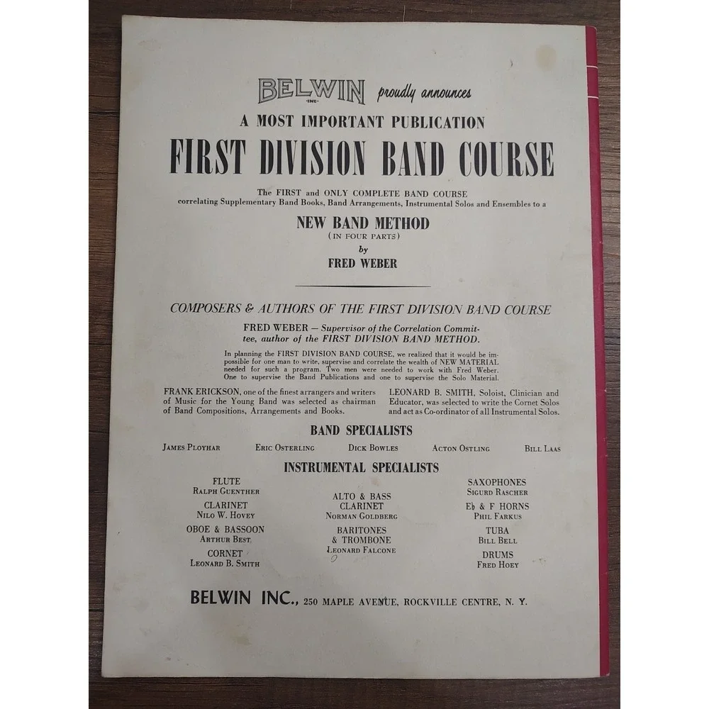 First Division Band Method for B Flat Clarinet Part 1 One Sheet Music 1962 M22